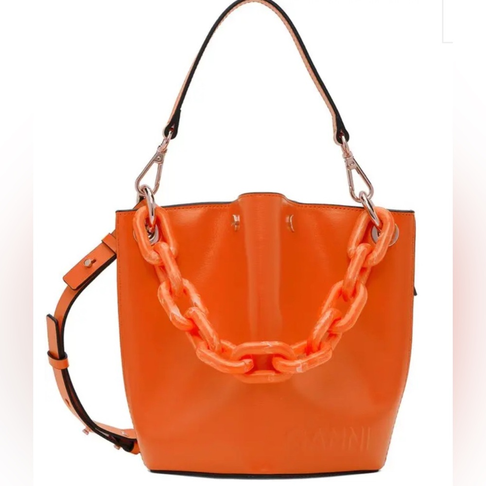 GANNI SMALL DIAMOND 3-WAY BUCKET BAG IN ORANGE (NWTS)